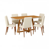 Manhattan Comfort 2-1018451109251 Duffy 62.99 Modern Rectangle Dining Table and Utopia Chevron Dining Chair in Cinnamon Off White and Beige - Set of 7